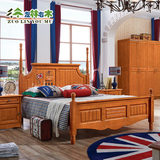 全实木儿童床1.5米松木双人床简约1.2米单人床美式乡村高箱储物床