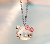 hello kitty水晶猫头项链正品吊坠礼物KT猫925纯银饰品可爱新款