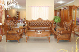 客厅柚木家具欧式美式全实木沙发真皮单人位双人位三人位组合沙发