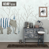 泰式东南亚风情墙纸现代抽象手绘大象无纺布壁纸卧室客厅背景壁画
