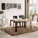 餐桌椅组合钢化玻璃长方形六人餐桌田园小户型饭桌白色实木餐桌