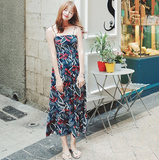 2016夏韩国新款气质混色印花吊带连衣裙沙滩裙抹胸长裙女