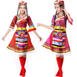 新款夏季藏族短款短裙舞蹈演出服装成人女儿童广场舞西藏表演服饰