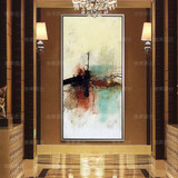 抽象油画艺术竖版玄关走廊现代装饰画 地产样板房酒店卧室有框画