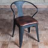 复古做旧工业简约铁艺餐椅 方形休闲铁皮椅靠背软垫餐厅咖啡厅