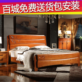 现代简约中式全实木床1.8米储物高箱床1.5M双人高档橡胶橡木婚床