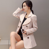 风衣女短款2016秋季新款韩版英伦纯色修身显瘦长袖大码上衣外套