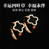 韩版正品黑色四叶草戒指女款钛钢18K玫瑰金幸运尾戒指环食指饰品