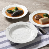 欧式创意浮雕陶瓷汤盘餐饮用具沙拉白色西餐牛排盘子8寸浮雕刻花