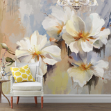 欧式手绘花卉墙纸 卧室客厅电视背景墙壁纸 复古油画大型壁画墙布