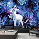 欧式抽象油画墙纸 客厅卧室电视背景墙壁纸 梵高星空天马大型壁画