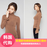 韩国代购女装正品2016春装新款修身薄款性感透视高领打底衫T恤潮