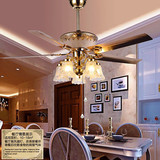 48寸铁叶吊扇灯欧式客厅餐厅卧室 金色LED风扇灯现代简约带灯吊扇