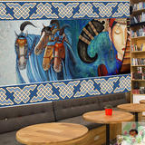 蒙古风情马匹无缝壁画特色餐饮咖啡馆装饰墙纸饭店土菜馆面馆壁纸