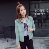 2016春季新款韩版时尚宽松显瘦长袖夹克纯色短款工装学生外套女