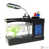 凯风创意多功能小型生态鱼缸LED台灯笔筒万年历书桌办公桌USB礼物