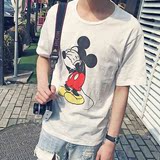 男士短袖t恤修身圆领夏薄款韩版潮米老鼠卡通印花青年休闲男体恤