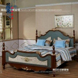 简亚美式仿古彩绘实木框架双人床出口欧式地中海做旧手绘卧室家具