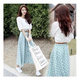 2015韩国代购春夏新款两件套长裙夏季连衣裙小清新波点短袖女套装