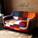 北欧宜家小户型现代创意单人双人沙发蒙德里安时尚拼色补丁布沙发