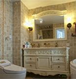 新款欧式卫浴洁具实木橡木落地洗漱手盆组合现代美式仿古浴室镜柜