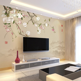 简约现代中式壁画电视墙个性影视墙壁纸卧室客厅防水墙纸玉兰花卉