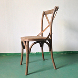 美式乡村复古餐桌椅铁艺椅子简约木椅子复古叉背椅实木椅 靠背椅