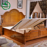 美式乡村床全实木床 双人床1.8米橡木高箱储物婚床卧室套房别墅床