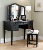 美式乡村实木梳妆台法式复古可折叠梳妆镜化妆桌黑白色卧室家具