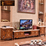 欧式电视柜大理石实木地柜美式仿古色雕花电视柜高低酒柜茶几组合