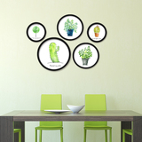 小清新圆形装饰画花鸟植物挂画餐厅壁画客厅沙发墙画简约组合有框