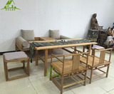 老榆木免漆餐桌书桌中式写字台办公桌实木餐桌椅组合现代家具