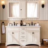 现代美式橡木整体浴室柜组合大理石双盆洗漱柜卫生间储物柜洗脸台