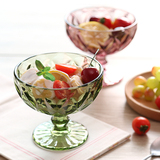 欧式玻璃冰淇淋碗家用甜品碗创意沙拉碗高脚奶昔杯浮雕冰激凌杯