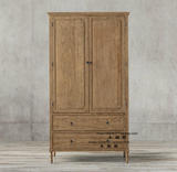 美式风格实木家具法式实木带抽屉衣柜橡木复古衣柜两门衣柜储物柜