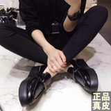 2016春季韩版新款黑色厚底松糕鞋漆皮赖人乐福鞋平底套脚女单鞋潮