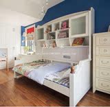 美式实木多功能储物床 床书架连体 创意现代小户型单人床定制