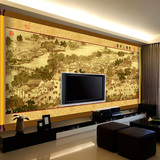 定制中式客厅沙电视背景影视墙纸壁纸大型壁画清明上河图墙画