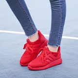 夏季大爆款女透气运动跑步休闲厚底舒适大红色鞋子板鞋旅游单潮鞋