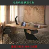 美式铁艺实木办公桌大班台复古老板桌椅台式电脑桌组合书桌特价