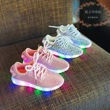 2016夏季新款儿童发光系带运动鞋韩版男童女童镂空网布软底椰子鞋