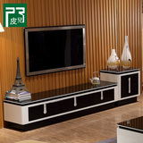 电视柜 现代简约 黑白钢琴烤漆 钢化玻璃 客厅玻璃电视柜