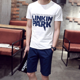 夏季短袖运动t恤衫男士韩版修身圆领休闲半袖纯棉学生薄款套装潮