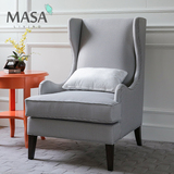 现代小美式实木单人沙发格子软包老虎椅设计师样板房客厅整装家具