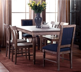 欧式新古典实木餐桌椅做旧复古橡木餐桌高档家用圆腿造型长方桌子