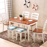 地中海美式乡村全实木餐桌长方形4-6人餐桌椅组合小户型实木家具