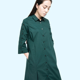 MULAND原创女装设计师不规则初秋墨绿色衬衫连衣裙中长款修身女裙