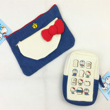 日单Hello Kitty哆啦A梦合作款面包造型牛仔筆袋化妆包收纳包