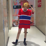 韩国ulzzang原宿bf风潮短袖t恤女嘻哈街头学生装中长款衣服棒球衣