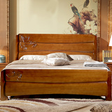 现代简约中式实木床1.8米 储物床双人婚床橡胶木床卧室家具